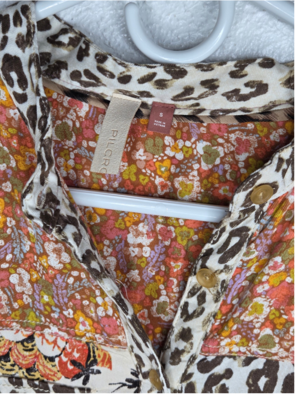 Anthropologie Pilcro Floral Leopard Button Down Shirt Women's Small Tan Orange - Picture 5 of 11